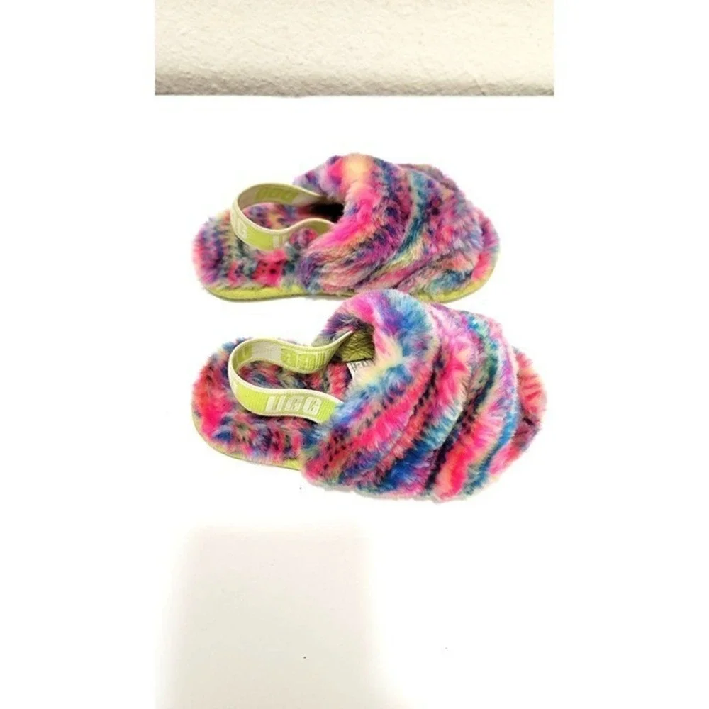 Colorful‎ Ugg Kids Fluffy Rainbow Sandals Size 10